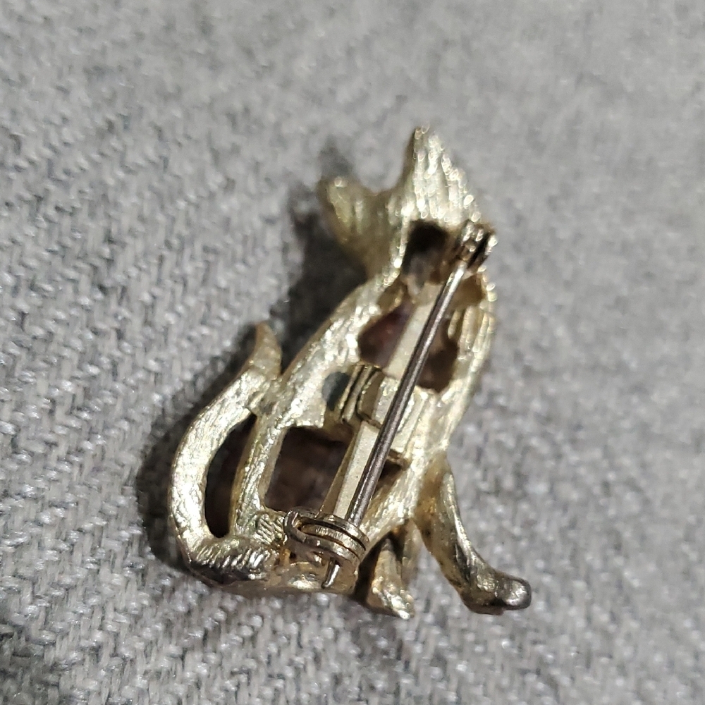Vintage Gold Tone and Blue Belly Kitty Cat Brooch Meow Animal Gems Bling - Picture 8 of 12